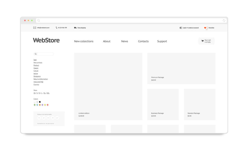 Blank white web store template mock up isolated